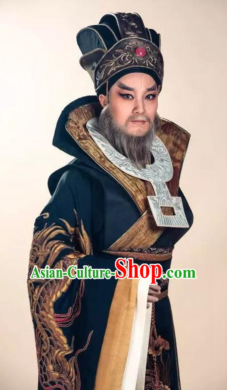 Chinese Yue Opera Elderly Male Costumes and Headwear Shaoxing Opera King Wu Yue Laosheng Apparels Chancellor Garment