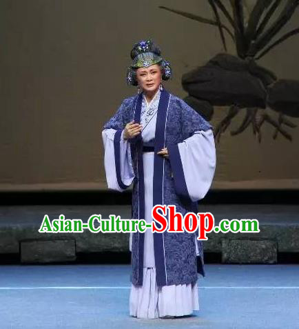 Chinese Shaoxing Opera Elderly Female Dress and Headdress The Magnificent Mayor Yue Opera Old Dame Apparels Garment Costumes