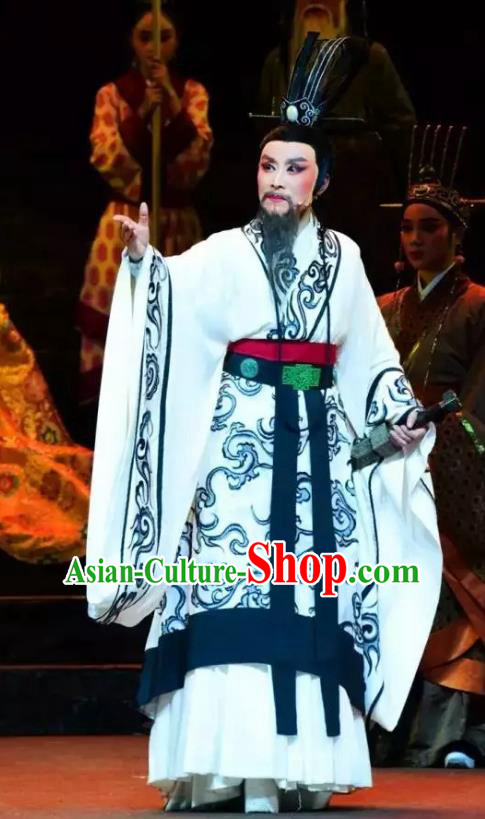 Chinese Yue Opera Official Garment Costumes and Headwear Qu Yuan Shaoxing Opera Male Role Apparels