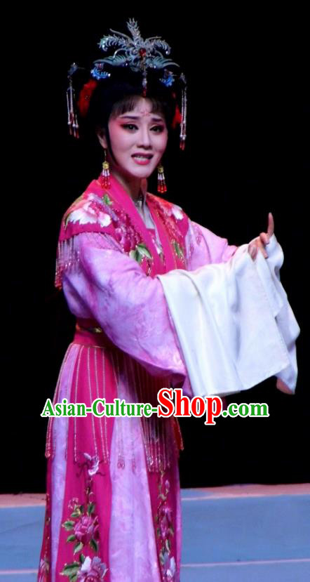 Chinese Shaoxing Opera Hua Tan Actress Garment Costumes and Headpieces Palm Civet for Prince Yue Opera Imperial Consort Rosy Dress Apparels