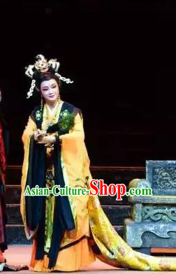 Qu Yuan Chinese Shaoxing Opera Imperial Empress Actress Dress Garment and Headpieces Yue Opera Hua Tan Queen Apparels Costumes