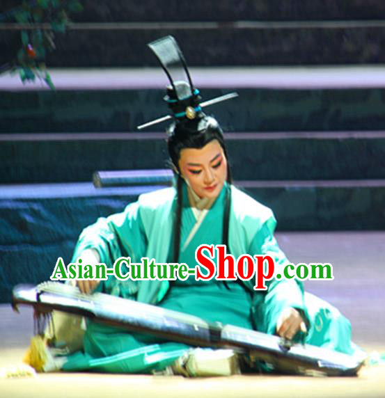 Chinese Yue Opera Young Male Scholar Garment and Headwear Qu Yuan Shaoxing Opera Xiaosheng Childe Song Yu Apparels Costumes