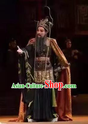 Chinese Yue Opera Elderly Male Costumes and Headwear Qu Yuan Shaoxing Opera Laosheng Apparels General Armor Garment