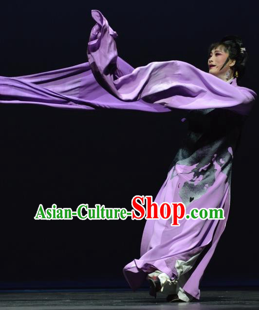 Chinese Shaoxing Opera Young Female Purple Dress Apparels Costumes and Headdress Qing Teng Kuang Ge Yue Opera Actress Garment
