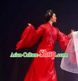 Chinese Shaoxing Opera Actress Hua Tan Red Dress Garment Costumes and Headpieces Qing Teng Kuang Ge Yue Opera Young Dame Apparels