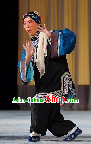 Chinese Peking Opera Elderly Female Apparels Costumes and Headdress Pick Up the Jade Bracelet Yue Opera Laodan Matchmaker Dress Garment