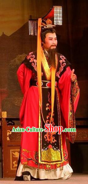 Chinese Yue Opera Han Dynasty Emperor Garment Costumes and Headwear Shaoxing Opera Elderly Male Han Wen Empress Apparels