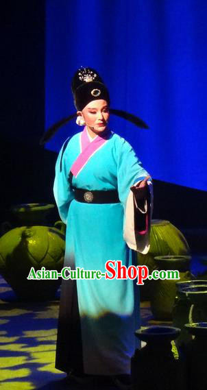 Smoky Rain Celadon Chinese Yue Opera Niche Garment Costumes and Hat Shaoxing Opera Young Male Scholar Yao Shanglin Apparels Clothing