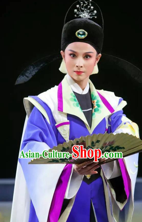 Smoky Rain Celadon Chinese Yue Opera Niche Xiaosheng Costumes and Headwear Shaoxing Opera Young Male Garment Apparels