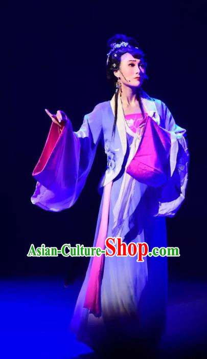 Chinese Shaoxing Opera Hua Tan Actress Dress Apparels and Hair Accessories Smoky Rain Celadon Yue Opera Young Lady Garment Costumes