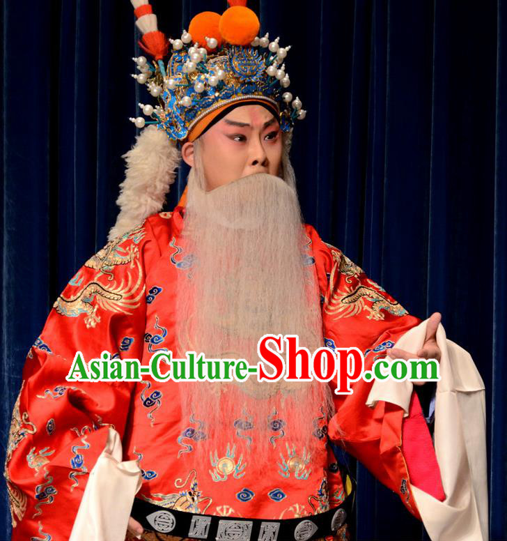 Chinese Beijing Opera Lao Sheng Apparels Zhu Lian Zhai Peking Opera Garment Costumes Official Python Embroidered Robe and Headwear