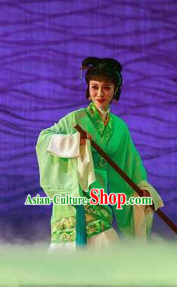 Tong Que Tai Chinese Shaoxing Opera Young Lady Garment Apparels Costumes and Headpieces Yue Opera Hua Tan Green Hanfu Dress