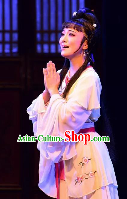 Chinese Shaoxing Opera Young Female Chen Sanliang Apparels Costumes and Headpieces Yue Opera Hua Tan Dress Garment