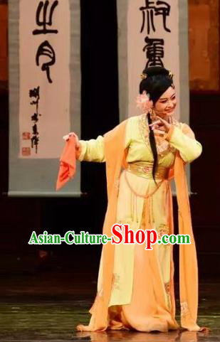 Chinese Shaoxing Opera Young Lady Chen Sanliang Costumes and Headpieces Yue Opera Courtesan Dress Garment Apparels