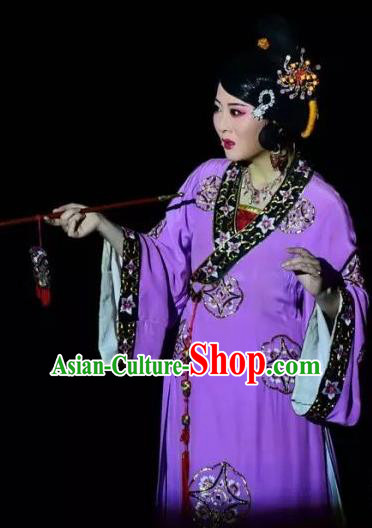 Chinese Shaoxing Opera Chen Sanliang Purple Dress Apparels Costumes and Headpieces Yue Opera Female Role Actress Garment