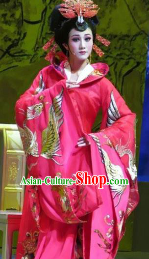 Chinese Shaoxing Opera Rich Female Wang Baochuan Dress Apparels and Hair Accessories Xiu Qiu Ji Yue Opera Hua Tan Garment Costumes