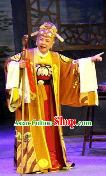 Chinese Shaoxing Opera Old Dame Dress Apparels Costumes and Headdress Mo Chou Nv Yue Opera Elderly Female Garment