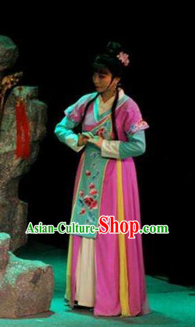 Chinese Shaoxing Opera Xiaodan Costumes and Headpieces Mo Chou Nv Yue Opera Young Lady Rosy Dress Garment Apparels