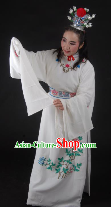 Chinese Yue Opera Young Male Lu Yong Garment Costumes and Headwear Shaoxing Opera Mo Chou Nv Xiaosheng Apparels Scholar White Robe