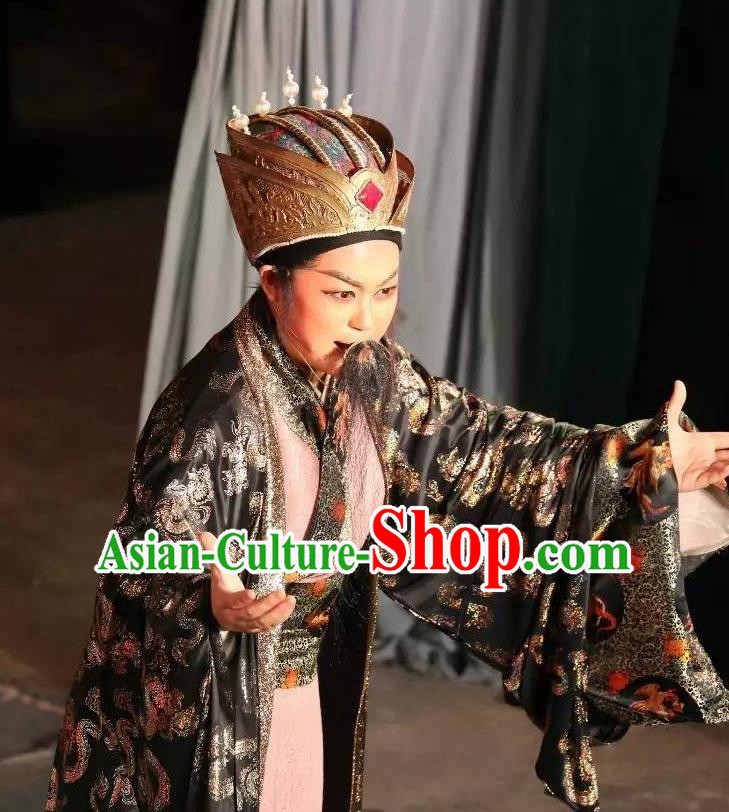 Chinese Yue Opera Laosheng Baihua River Elderly Male Ling Bing Costumes and Headwear Shaoxing Opera Official Garment Apparels