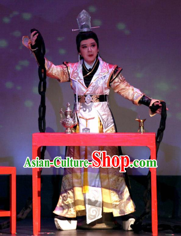 Chinese Yue Opera Wusheng Garment and Headwear Intoxicating Night at the Barracks Shaoxing Opera Young Male Apparels Costumes