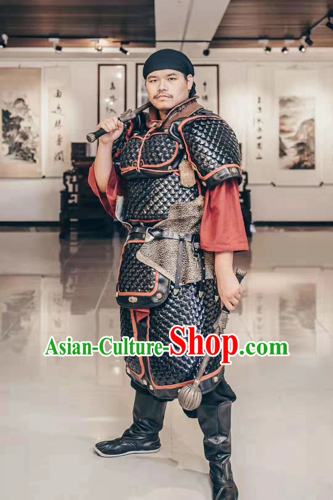 Custom Chinese Tang Dynasty Soldier Armor Suits Cosplay Drama Costumes Ancient General Apparels and Headwear Complete Set