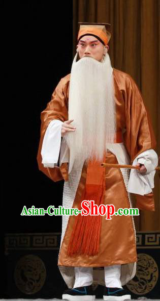 Chinese Classical Kun Opera Grandpa Old Men Apparels The Story of Pipa Peking Opera Garment Elderly Male Golden Costumes and Headwear