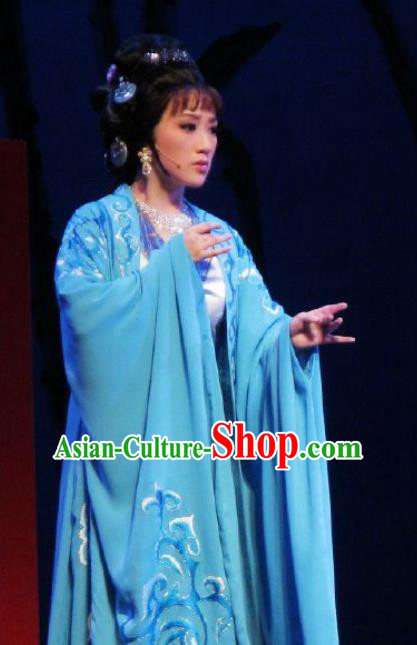 Chinese Kun Opera Female Blue Dresses Costumes The Story of Pipa Peking Opera Actress Garment Apparels and Headpieces