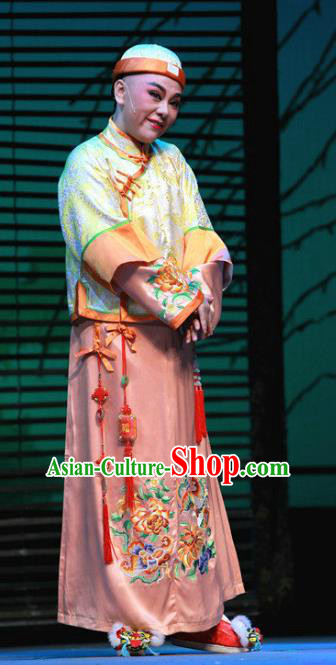 Chinese Yue Opera Stupid Scholar Garment Costumes and Hat Wisp of Hemp Shaoxing Opera Xiaosheng Young Male Apparels