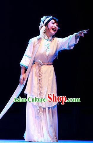 Chinese Shaoxing Opera Distress Maiden Dress and Headpieces Yue Opera Young Female Widow Garment Apparels Costumes