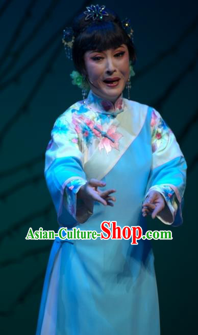 Chinese Shaoxing Opera Wisp of Hemp Young Female Blue Dress and Headpieces Yue Opera Costumes Actress Garment Apparels