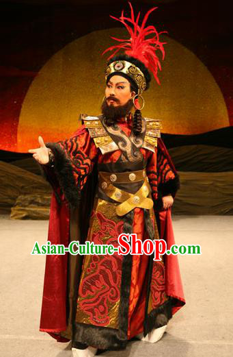 Chinese Yue Opera Elderly Male Costumes and Headwear Da Mo Li Ge Shaoxing Opera King Garment Apparels