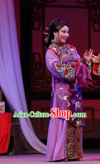 Chinese Shaoxing Opera Elderly Female Wisp of Hemp Purple Dress Apparels Costumes and Headpieces Yue Opera Woman Matchmaker Garment