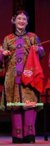 Chinese Shaoxing Opera Woman Matchmaker Wisp of Hemp Dress Apparels Costumes and Headdress Yue Opera Elderly Female Garment