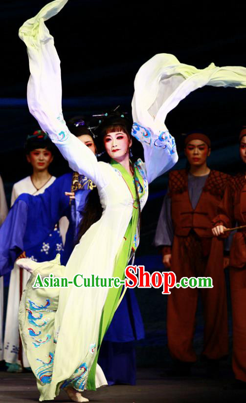 Chinese Shaoxing Opera Hua Tan Lin Moniang Dress Costumes and Headpieces Ma Zu Yue Opera Actress Garment Goddess Apparels