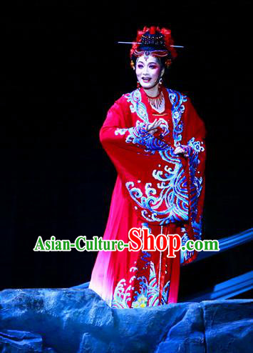 Ma Zu Chinese Shaoxing Opera Goddess Apparels and Headdress Yue Opera Actress Garment Hua Tan Lin Moniang Red Dress Costumes