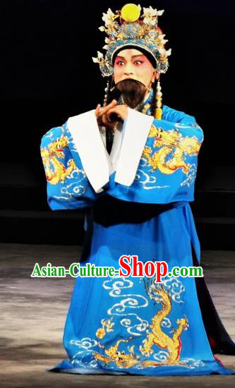 Chinese Classical Kun Opera Old Man The Palace of Eternal Youth Costumes Garment and Headwear Peking Opera Apparels Emperor Embroidered Robe