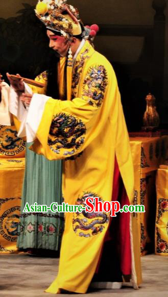 Chinese Classical Kun Opera The Palace of Eternal Youth Elderly Male Costumes Garment and Headwear Peking Opera Apparels Emperor Ceremonial Robe