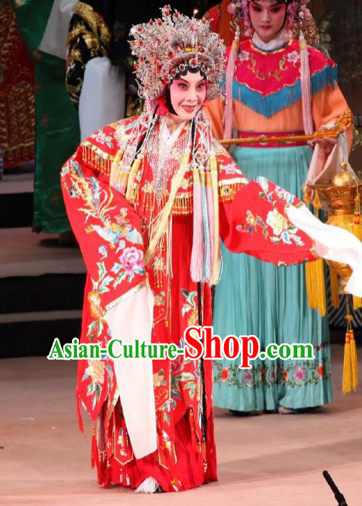 Chinese Kun Opera Court Concubine Red Dress The Palace of Eternal Youth Apparels Peking Opera Hua Tan Garment Costumes and Headpieces