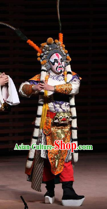 Chinese Classical Kun Opera Martial Role Costumes The Palace of Eternal Youth Peking Opera Wusheng Garment Apparels and Headwear