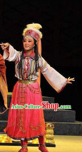 Chinese Shaoxing Opera Xiaodan Princess Garment Costumes and Headdress Xi Ma Qiao Yue Opera Actress A Jiao Dress Apparels