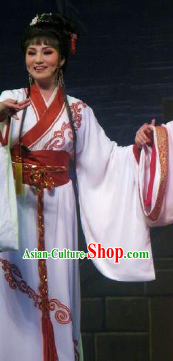 Chinese Shaoxing Opera Hua Tan Garment Costumes and Headpieces Xi Ma Qiao Yue Opera Actress Xiao Yueying White Dress Apparels