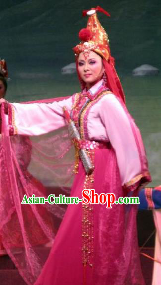 Chinese Shaoxing Opera Princess A Jiao Garment Costumes and Headwear Xi Ma Qiao Yue Opera Actress Dress Apparels