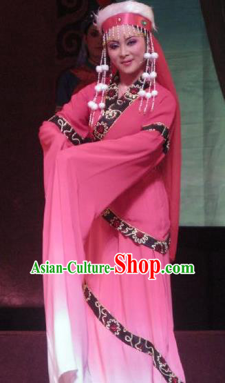 Chinese Shaoxing Opera Actress Princess A Jiao Garment Costumes and Headdress Xi Ma Qiao Yue Opera Hua Tan Dress Apparels