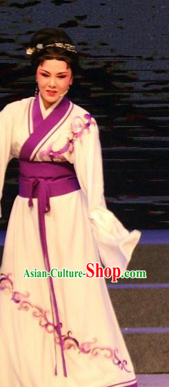 Chinese Shaoxing Opera Tsing Yi Young Female Dress Costumes and Headpieces Xi Ma Qiao Yue Opera Actress Xiao Yueying Garment Apparels