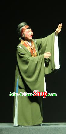 Chinese Shaoxing Opera Old Country Woman Green Dress Costumes and Headpieces Xi Ma Qiao Yue Opera Laodan Garment Apparels