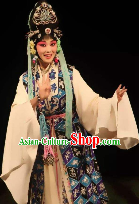 The Autumn River Chinese Beijing Opera Female Costumes Peking Opera Garment Taoist Nun Chen Miaochang Apparels and Headdress Complete Set