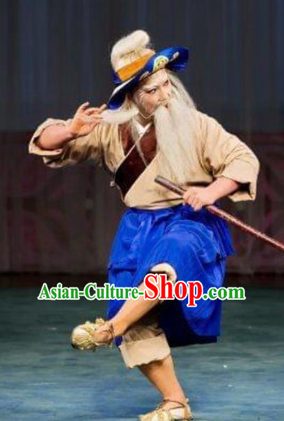 Chinese Classical Beijing Opera Fisherman Apparels The Autumn River Peking Opera Elderly Male Costumes and Headwear