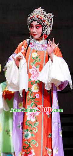 Chinese Kun Opera Palace Maid Red Dress The Palace of Eternal Youth Costumes Peking Opera Hua Tan Apparels Garment and Hair Ornaments