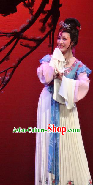 Chinese Shaoxing Opera Young Lady Dress Shuang Fei Yi Apparels Yue Opera Xiao Dan Garment Maidservant Costumes and Hair Accessories